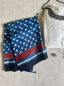 "AN INDIGO STORY" POLKAS HAND BLOCK PRINTED LINEN DUPATTA