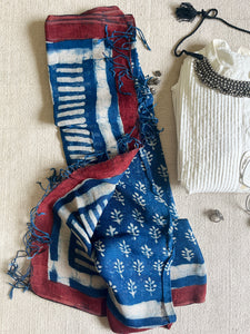 "AN INDIGO STORY" LEAF IMPRESSIONS LINEN DUPATTA