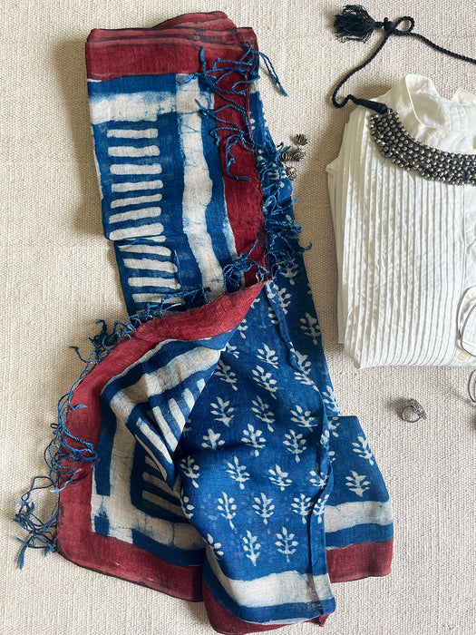 "AN INDIGO STORY" LEAF IMPRESSIONS LINEN DUPATTA