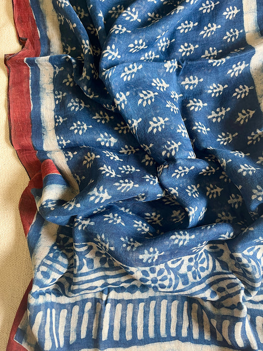 "AN INDIGO STORY" LEAF IMPRESSIONS LINEN DUPATTA