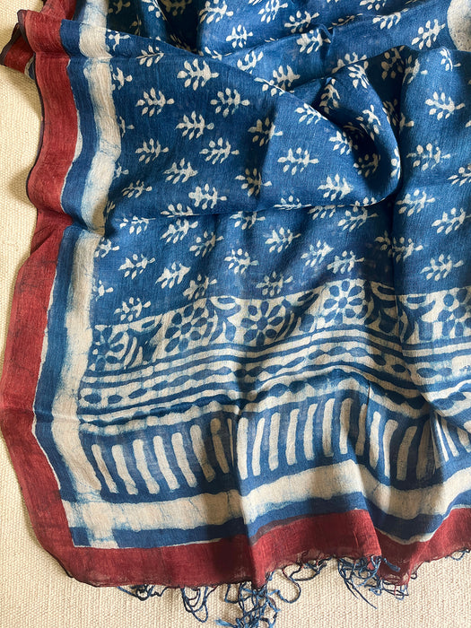 "AN INDIGO STORY" LEAF IMPRESSIONS LINEN DUPATTA