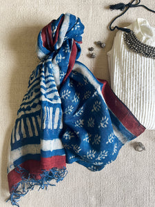 "AN INDIGO STORY" LEAF IMPRESSIONS LINEN DUPATTA