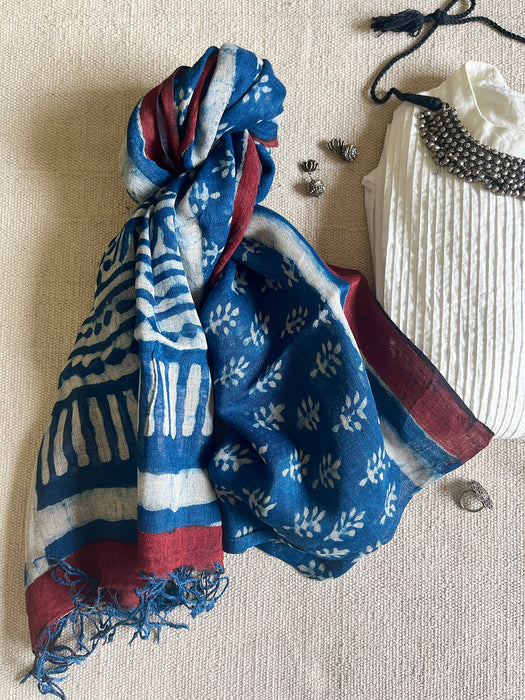 "AN INDIGO STORY" LEAF IMPRESSIONS LINEN DUPATTA