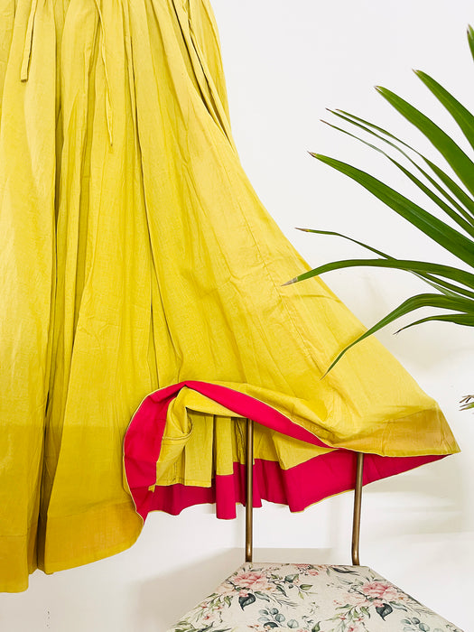 YELLOW PANELLED & FLARED COTTON SKIRT
