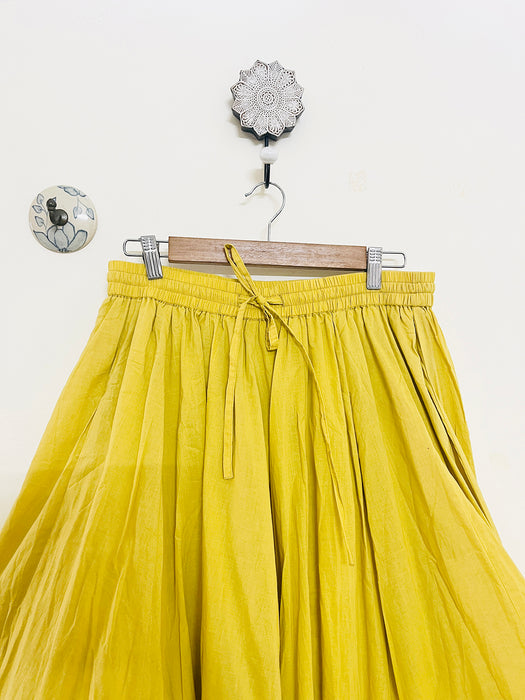 YELLOW PANELLED & FLARED COTTON SKIRT