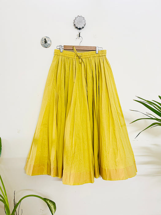 YELLOW PANELLED & FLARED COTTON SKIRT