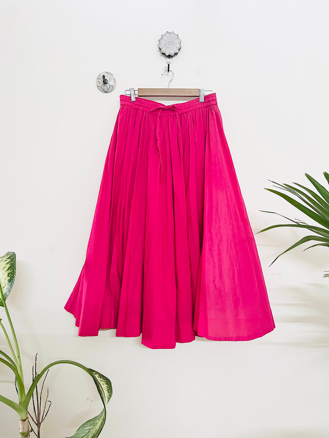 FUSCHIA PANELLED & FLARED COTTON SKIRT