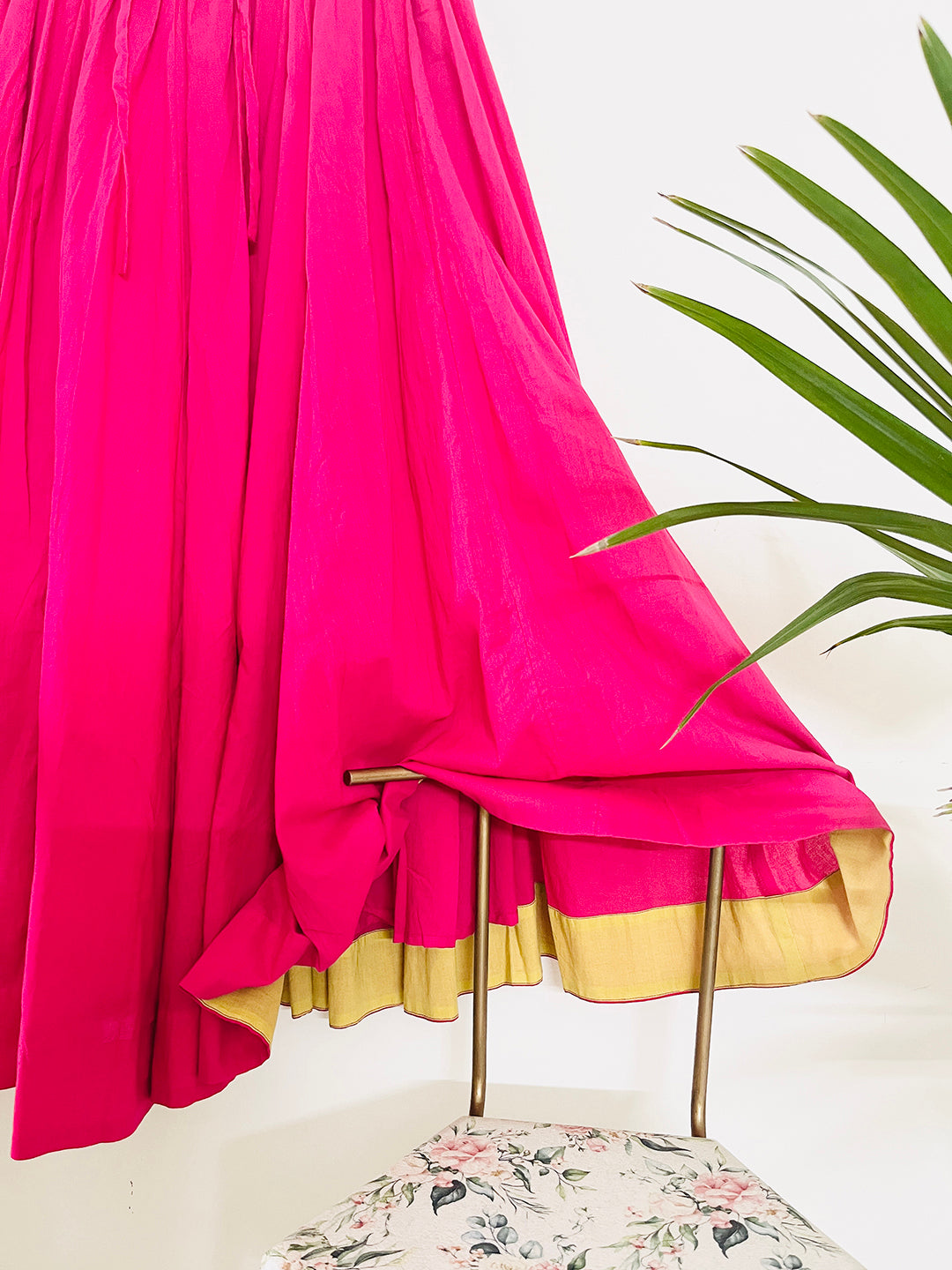 FUSCHIA PANELLED & FLARED COTTON SKIRT
