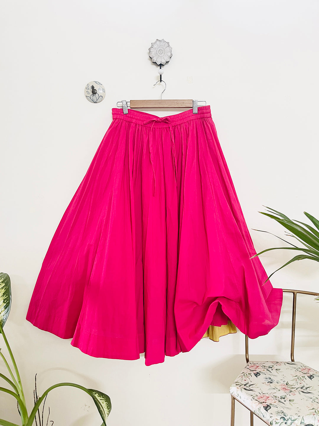 FUSCHIA PANELLED & FLARED COTTON SKIRT