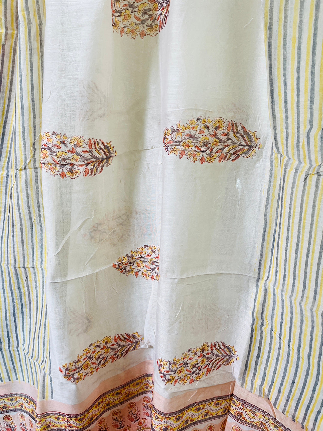 BLOCK PRINTED FLORAL BOOTIES CHANDERI UNSTITCHED SUIT- SALMON PINK