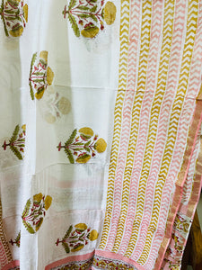 BLOCK PRINTED FLORAL BOOTIES CHANDERI UNSTITCHED SUIT- BLUSH PINK