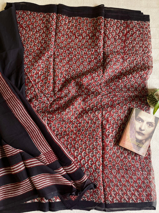 GARNET & BLACK KOTA DORIA HANDCRAFTED SAREE