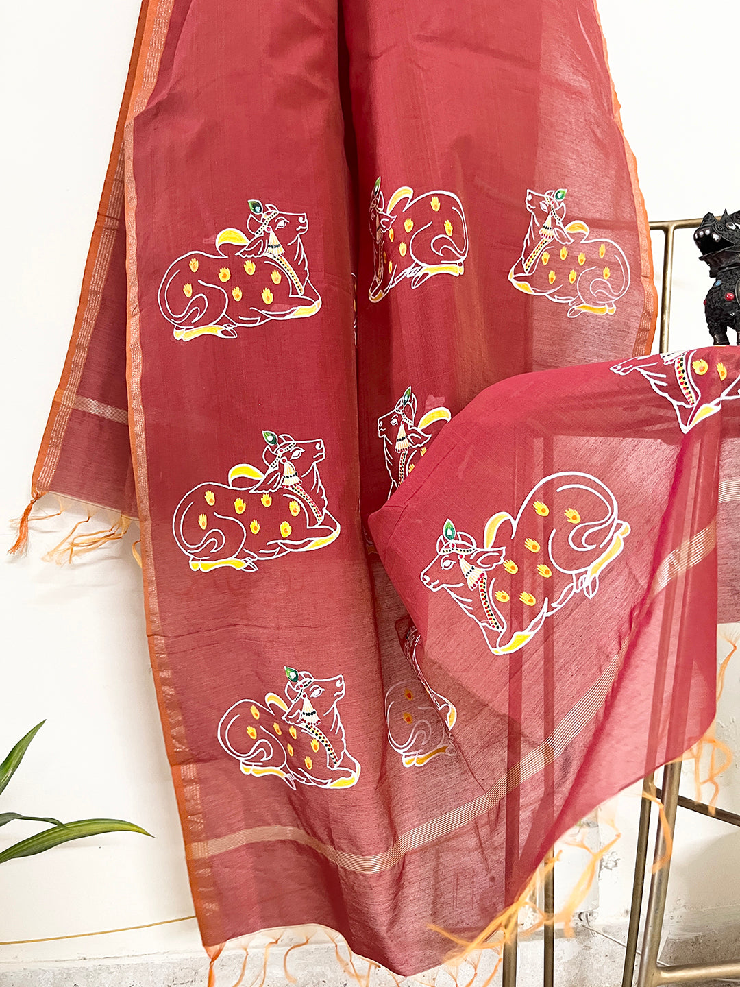 EXCLUSIVE- "PICHWAI ART" HAND PAINTED CHANDERI SILK DUPATTA