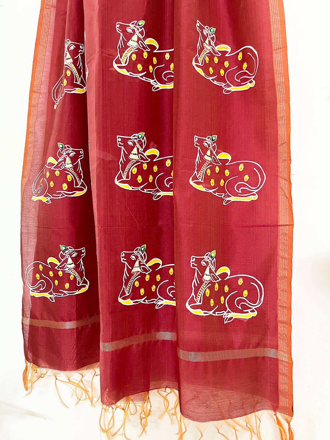 EXCLUSIVE- "PICHWAI ART" HAND PAINTED CHANDERI SILK DUPATTA