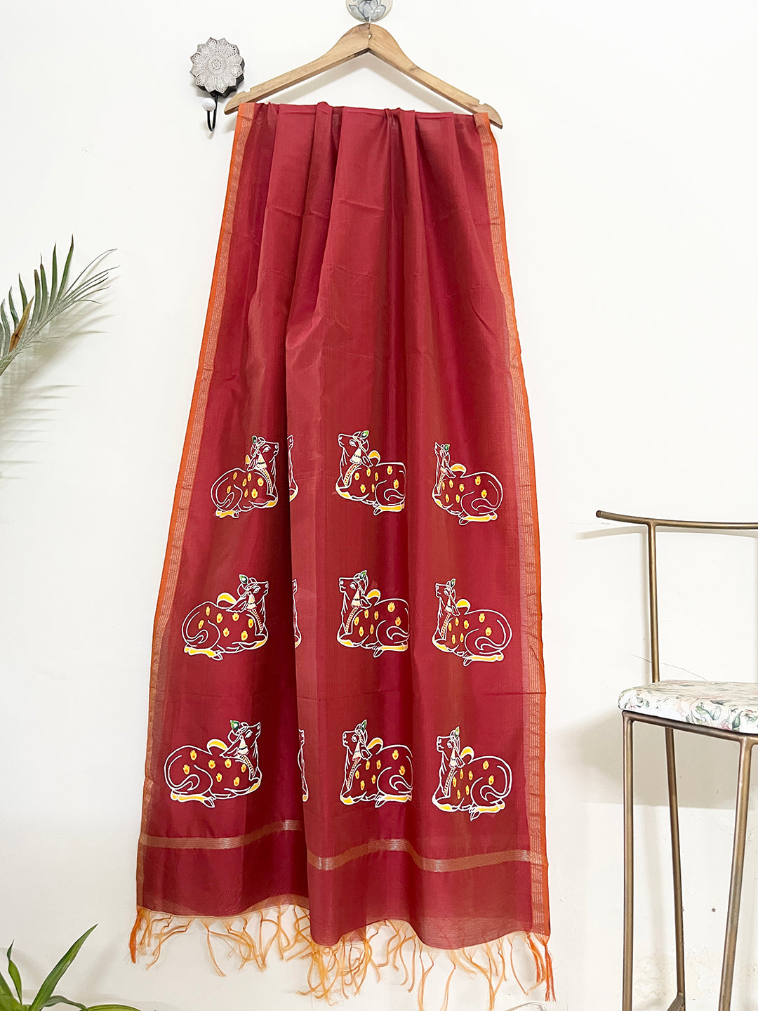 EXCLUSIVE- "PICHWAI ART" HAND PAINTED CHANDERI SILK DUPATTA
