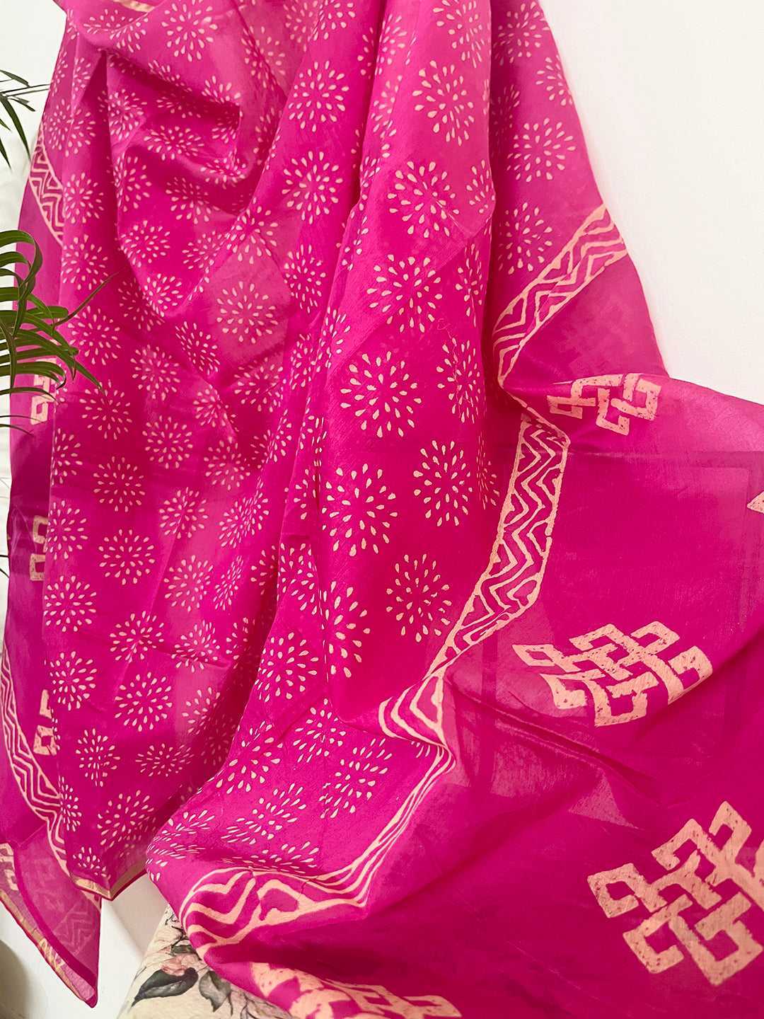 CHANDERI MAGENTA-PINK HAND BLOCK PRINTED DUPATTA