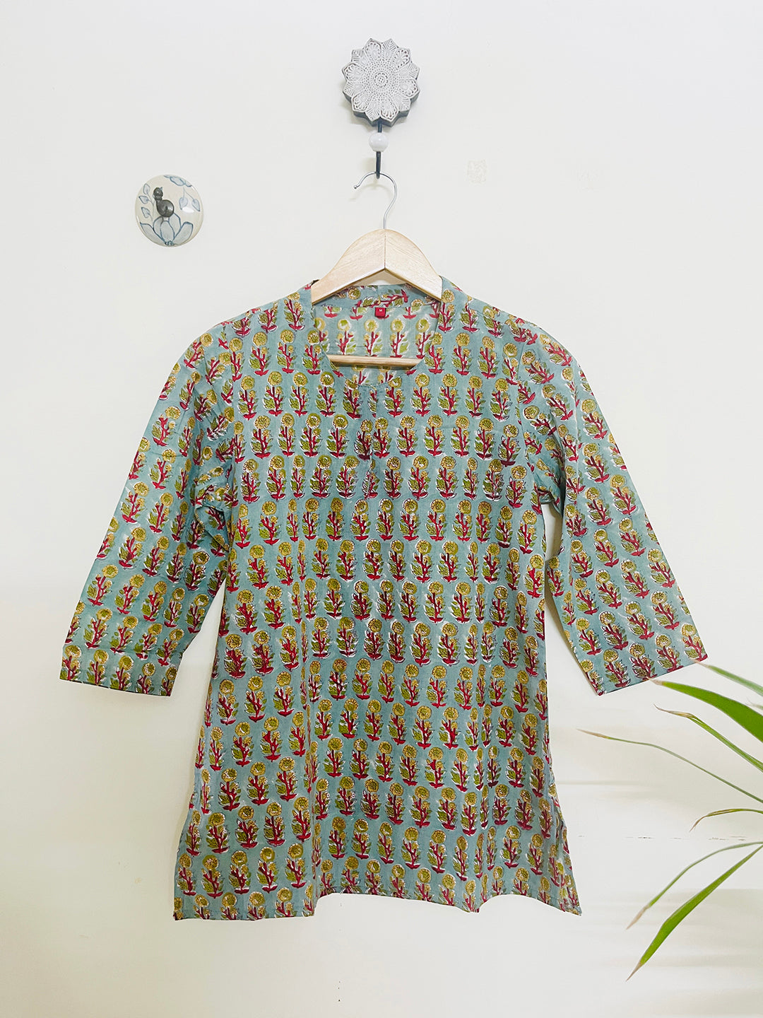 SHORT KURTI HAND-BLOCK PRINTED SEA-GREEN