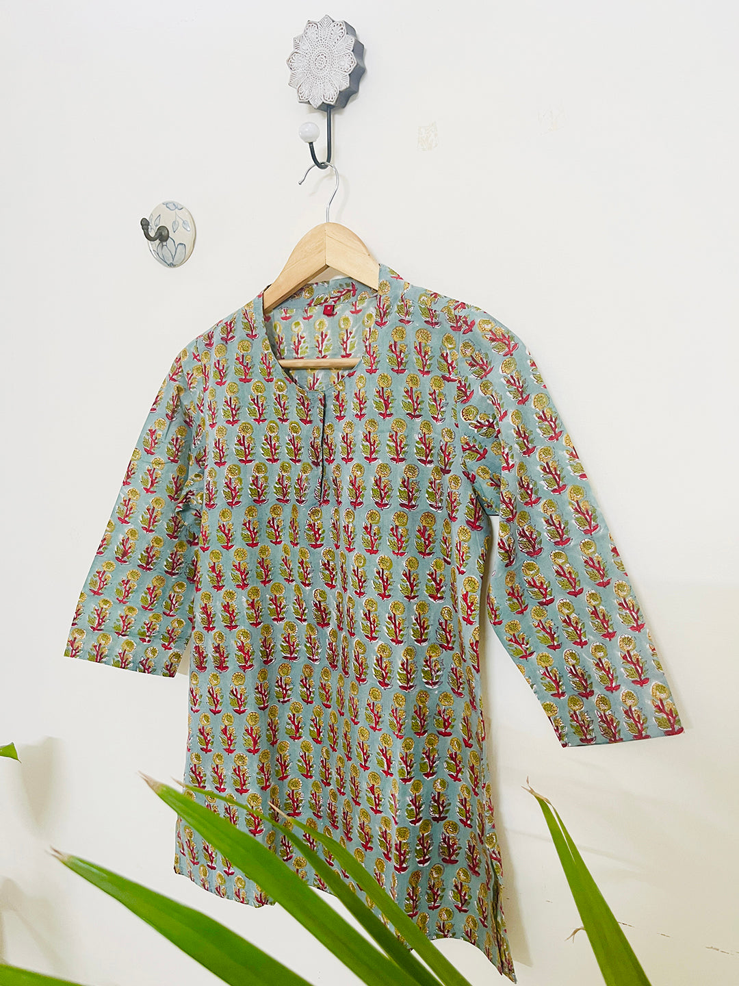 SHORT KURTI HAND-BLOCK PRINTED SEA-GREEN