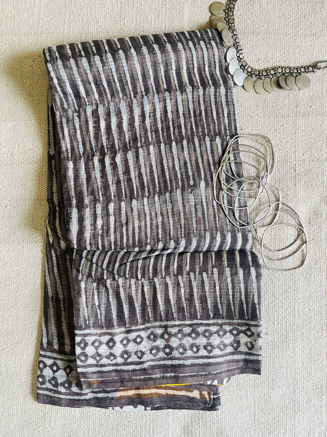 "CHASE THE WAVES" CHARCOAL KOTA DORIA SAREE