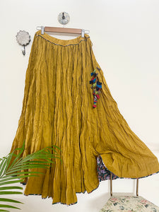 COTTON FLARED LONG SKIRT- MUSTARD