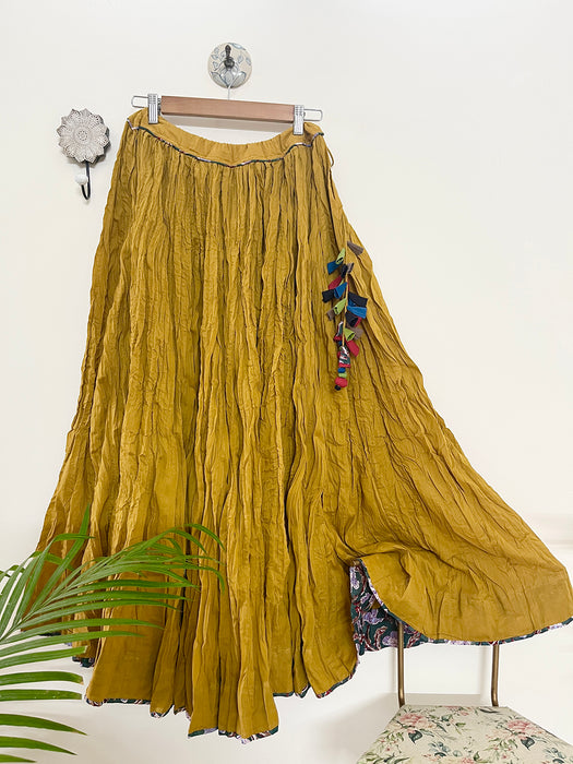 COTTON FLARED LONG SKIRT- MUSTARD