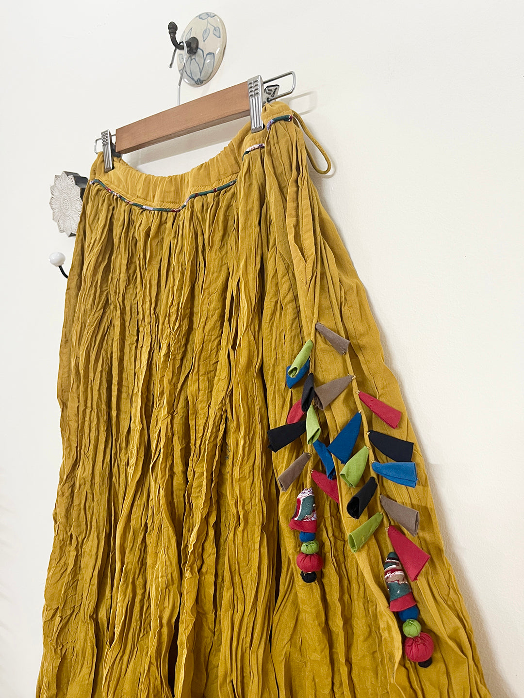 COTTON FLARED LONG SKIRT- MUSTARD