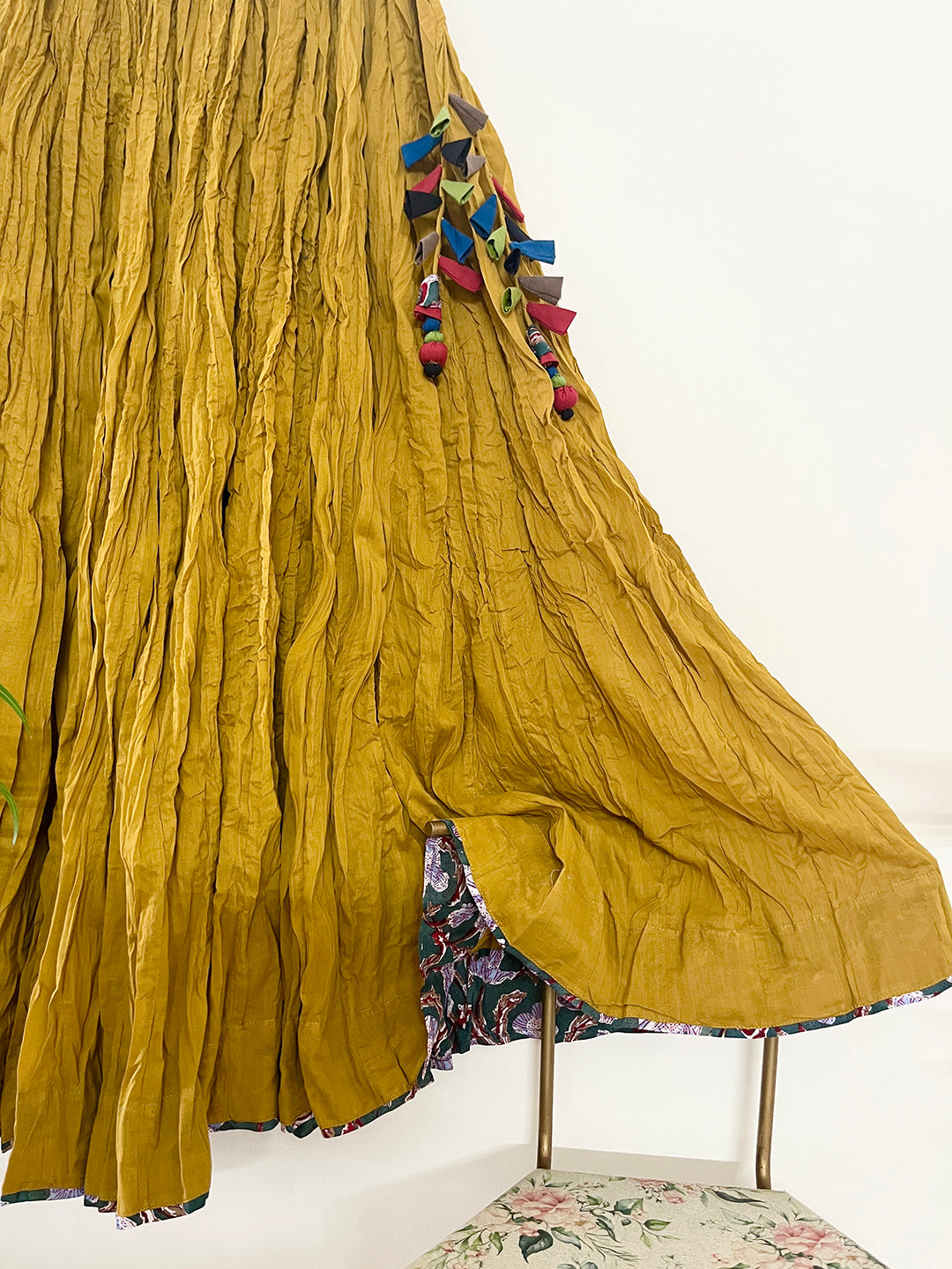 COTTON FLARED LONG SKIRT- MUSTARD