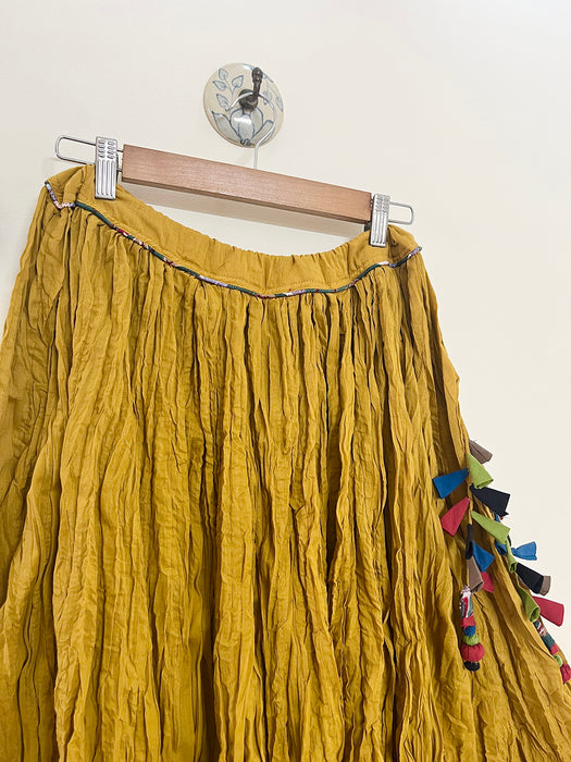 COTTON FLARED LONG SKIRT- MUSTARD