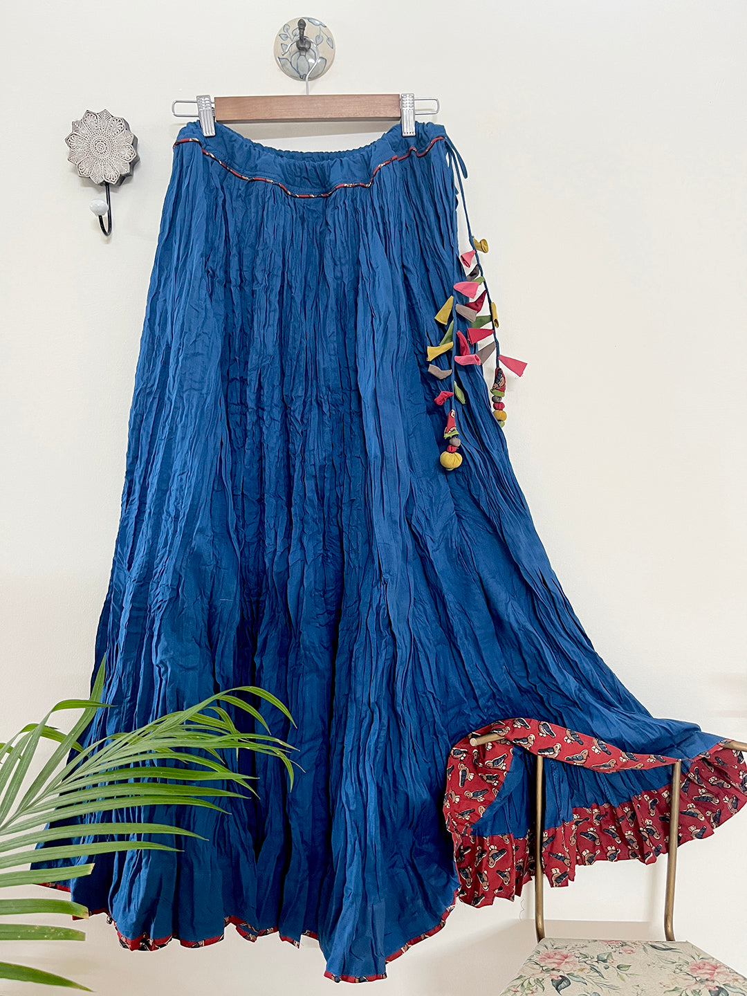 COTTON FLARED LONG SKIRT- BLUE