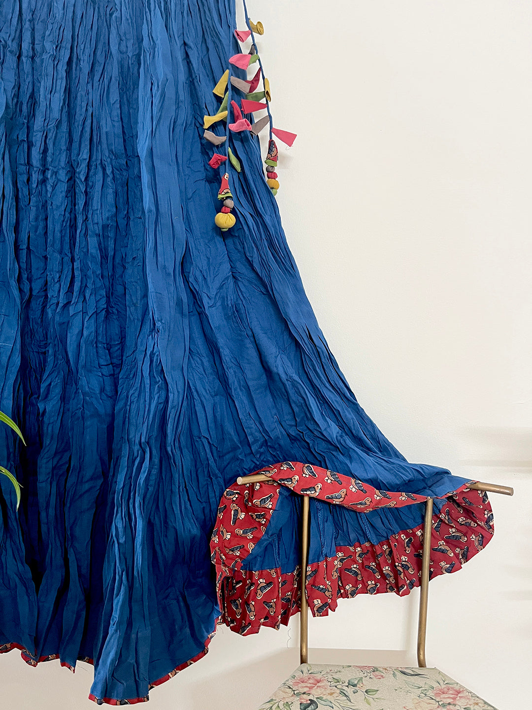 COTTON FLARED LONG SKIRT- BLUE