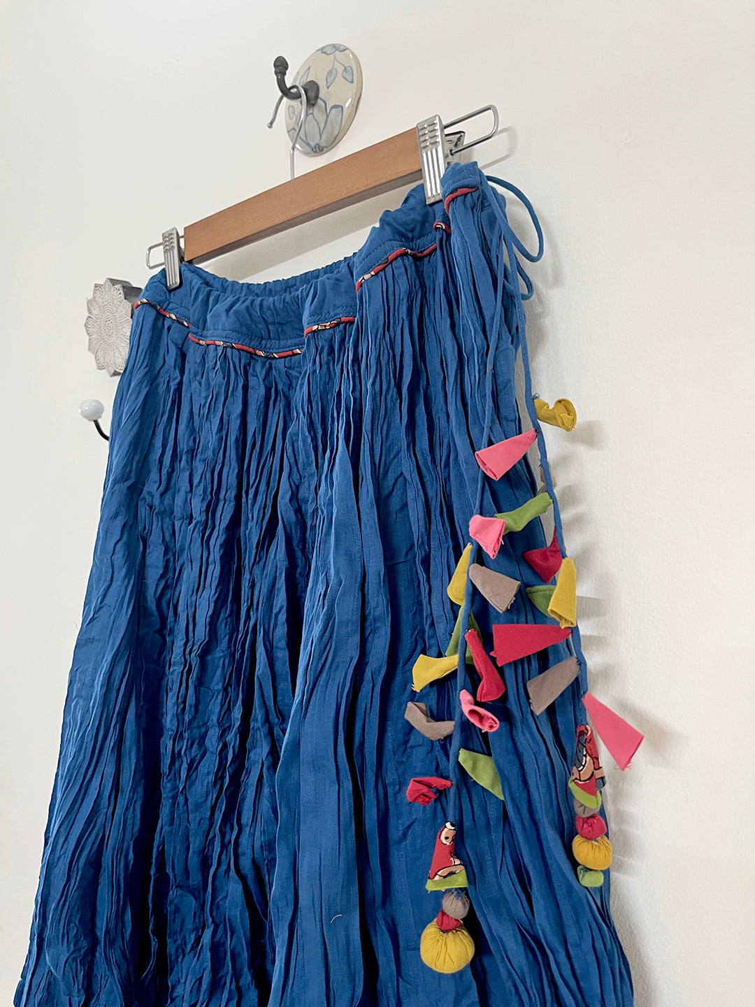COTTON FLARED LONG SKIRT- BLUE