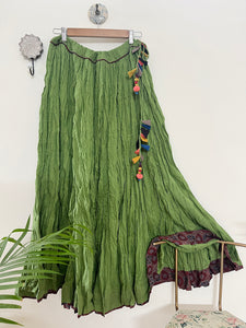 COTTON FLARED LONG SKIRT- GREEN