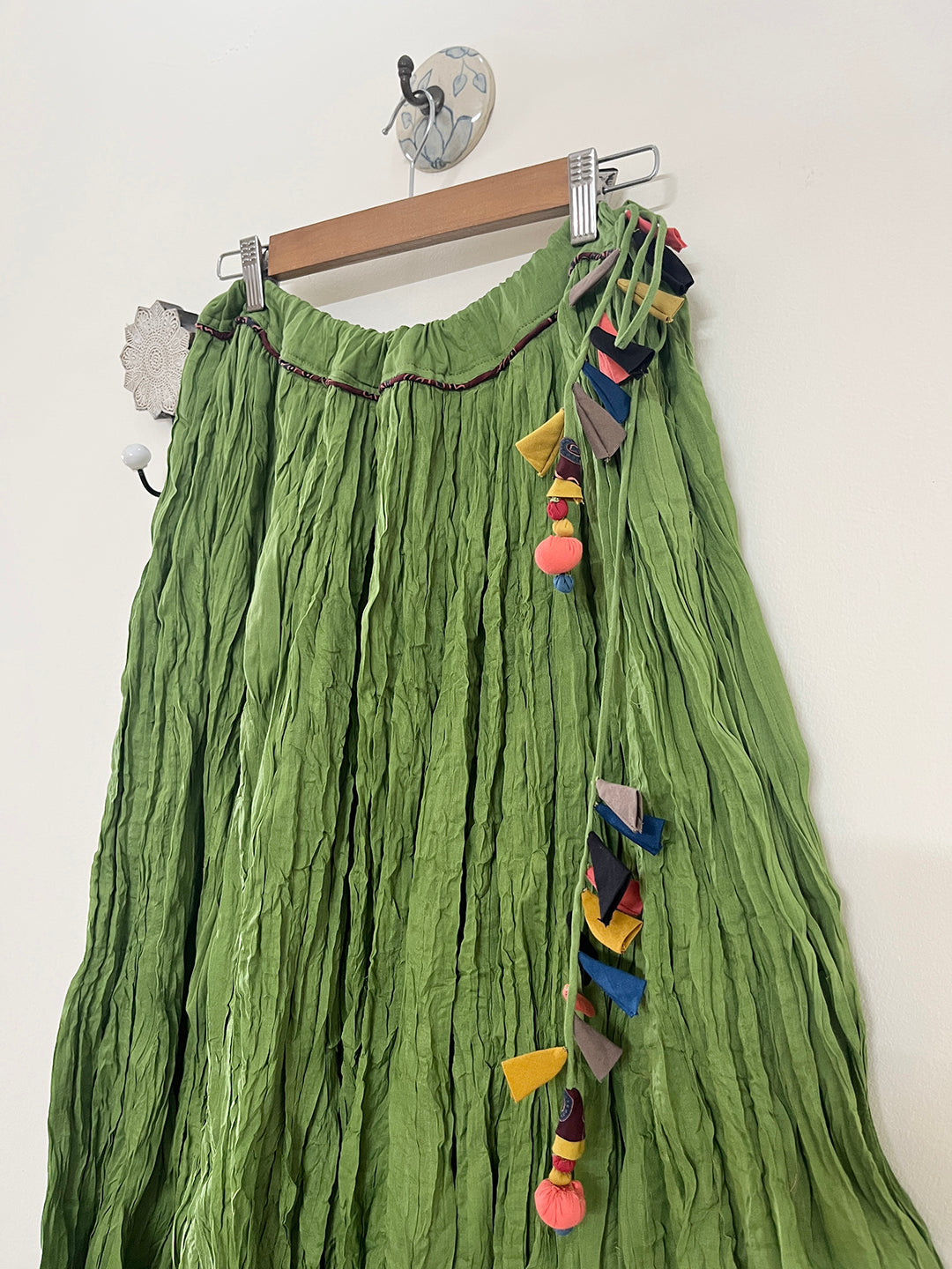 COTTON FLARED LONG SKIRT- GREEN