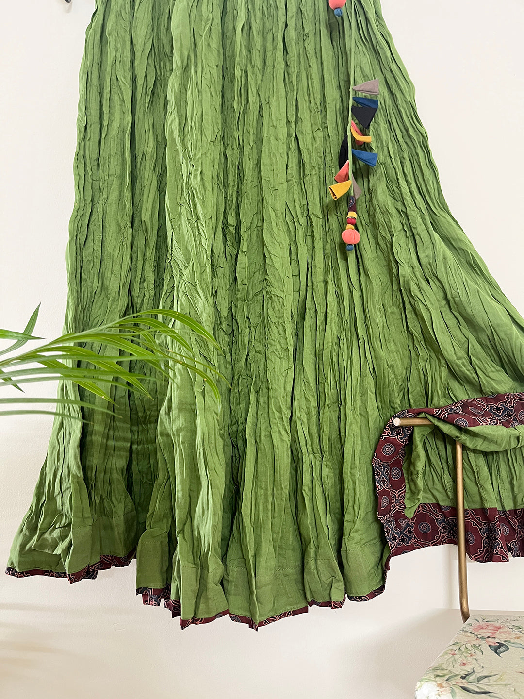 COTTON FLARED LONG SKIRT- GREEN