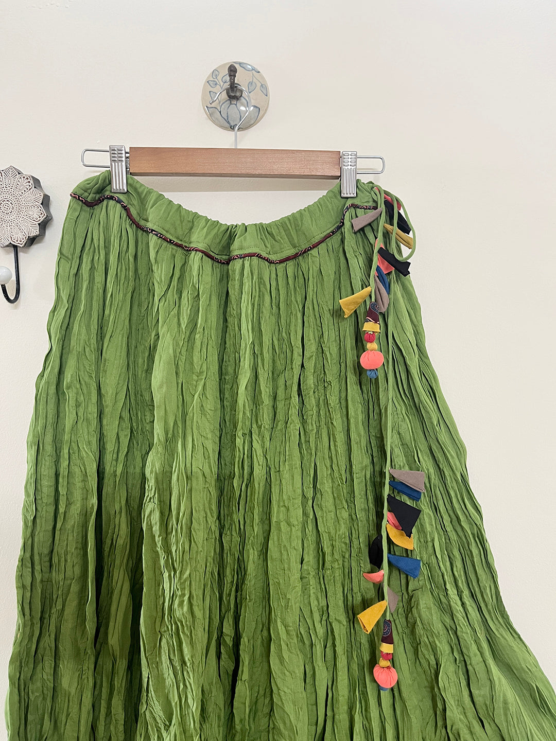 COTTON FLARED LONG SKIRT- GREEN