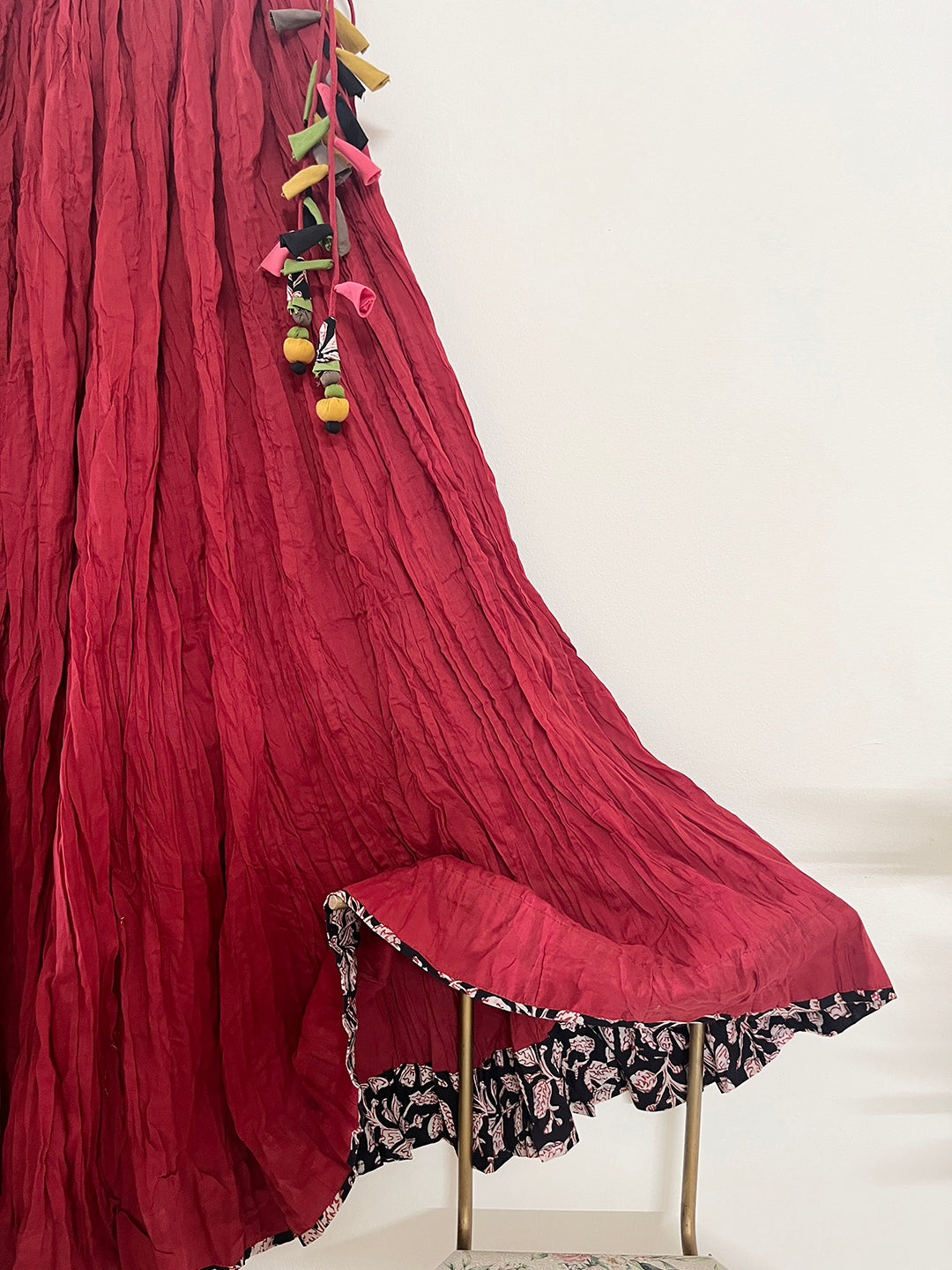 COTTON FLARED LONG SKIRT- DEEP RED