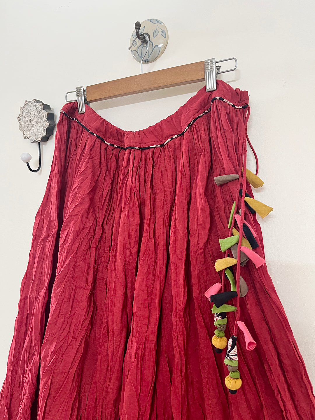 COTTON FLARED LONG SKIRT- DEEP RED