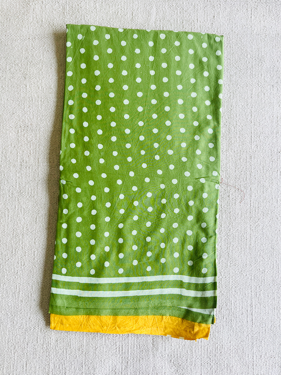 "POLKA-PLAY"  FRESH GREEN MULMUL SAREE