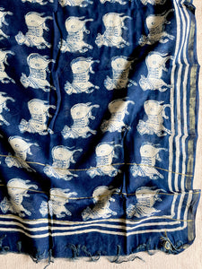 "PICHWAI COW" INDIGO CHANDERI SILK DUPATTA