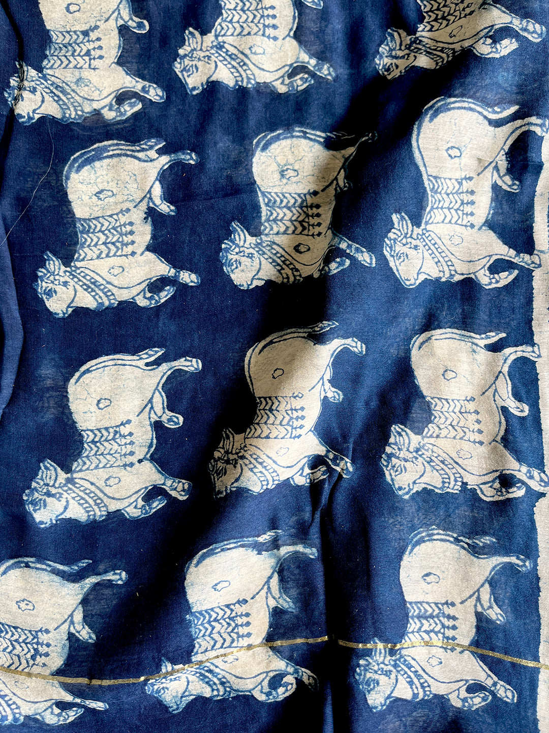 "PICHWAI COW" INDIGO CHANDERI SILK DUPATTA