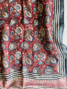 CHANDERI PASHMINA KALAMKARI ALLOVER JAAL DUPATTA- GARNET