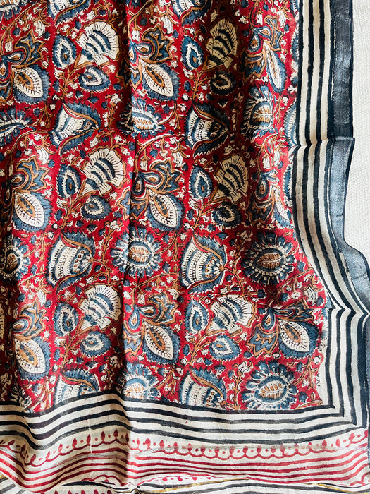 CHANDERI PASHMINA KALAMKARI ALLOVER JAAL DUPATTA- GARNET