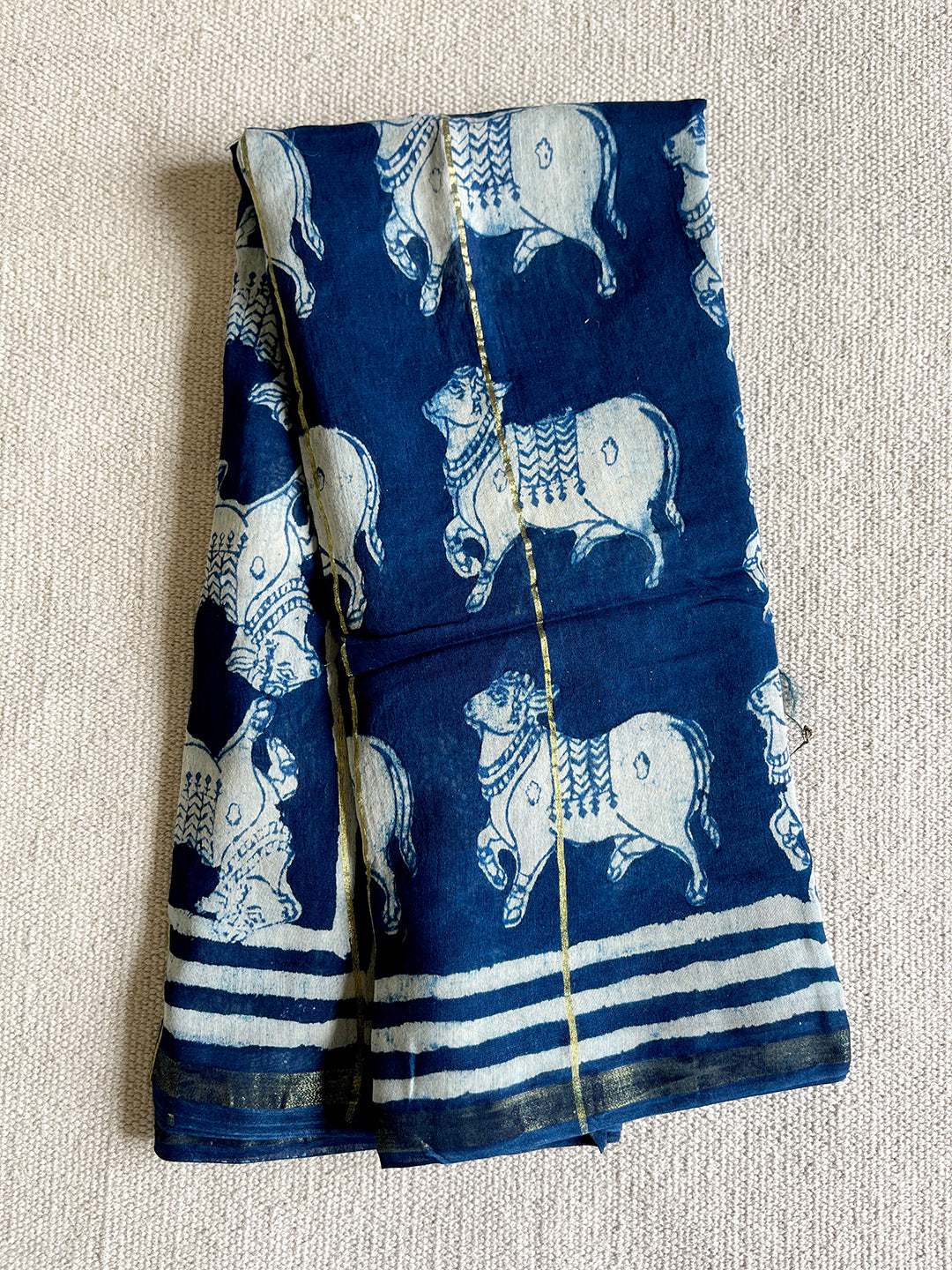 "PICHWAI COW" INDIGO CHANDERI SILK DUPATTA