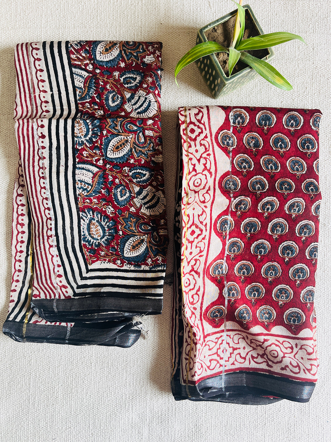 CHANDERI PASHMINA KALAMKARI ALLOVER JAAL DUPATTA- GARNET