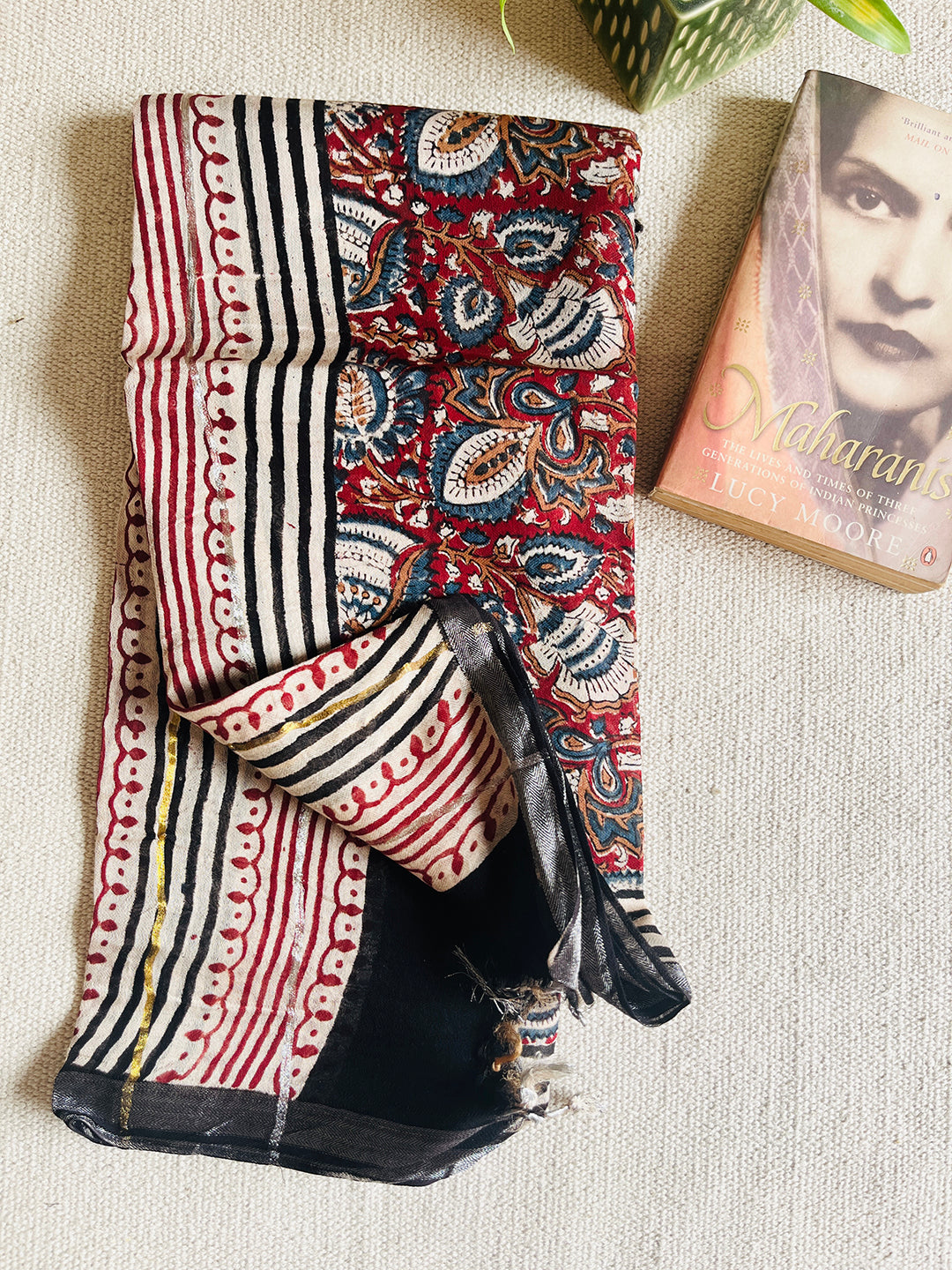 CHANDERI PASHMINA KALAMKARI ALLOVER JAAL DUPATTA- GARNET