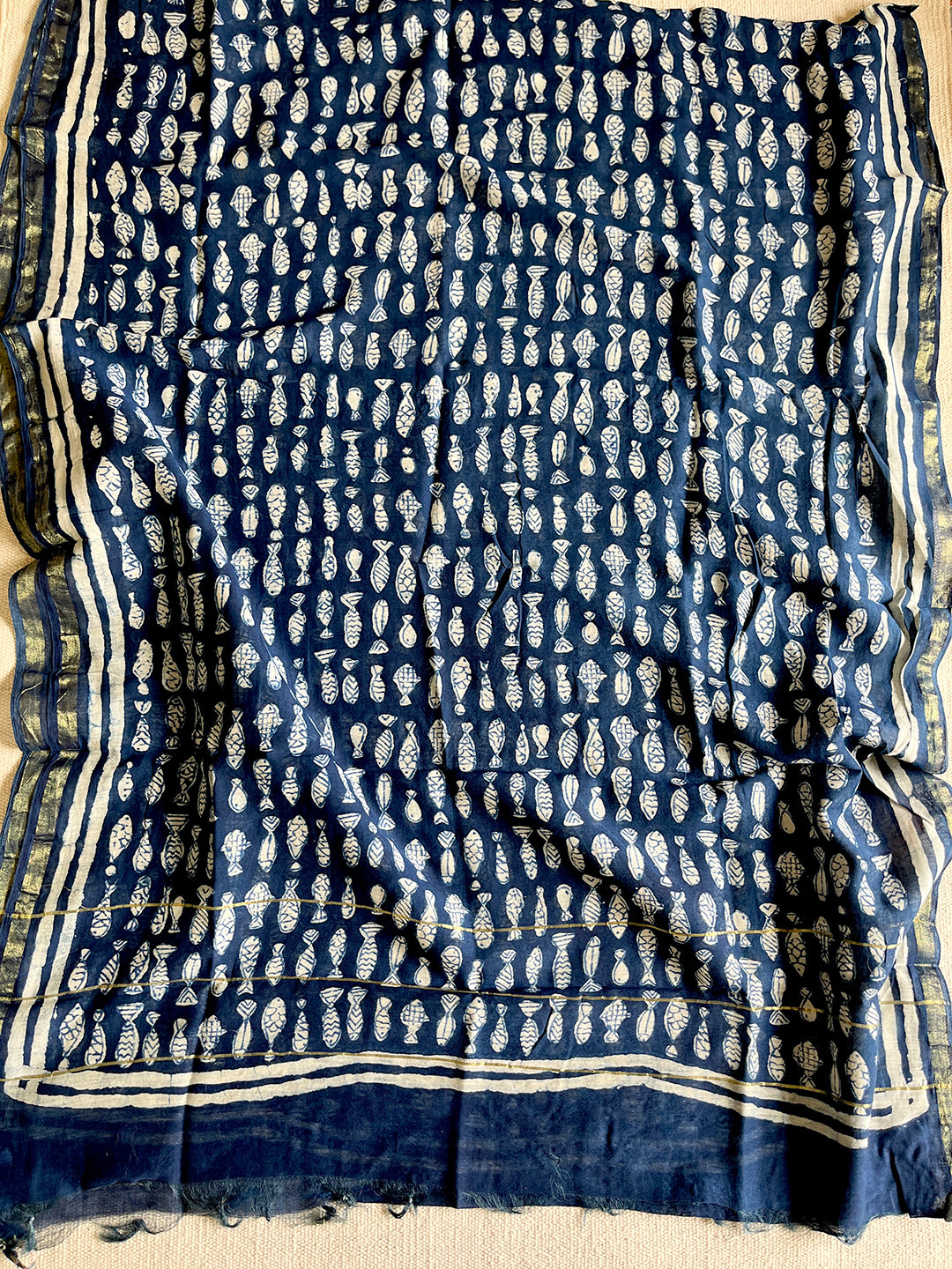 "LET'S GO FISHING" CHANDERI SILK DUPATTA