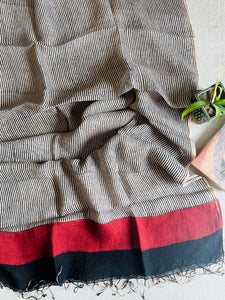 CONTEMPORARY STRIPES LINEN DUPATTA- LIGHT BEIGE