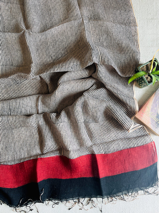 CONTEMPORARY STRIPES LINEN DUPATTA- LIGHT BEIGE