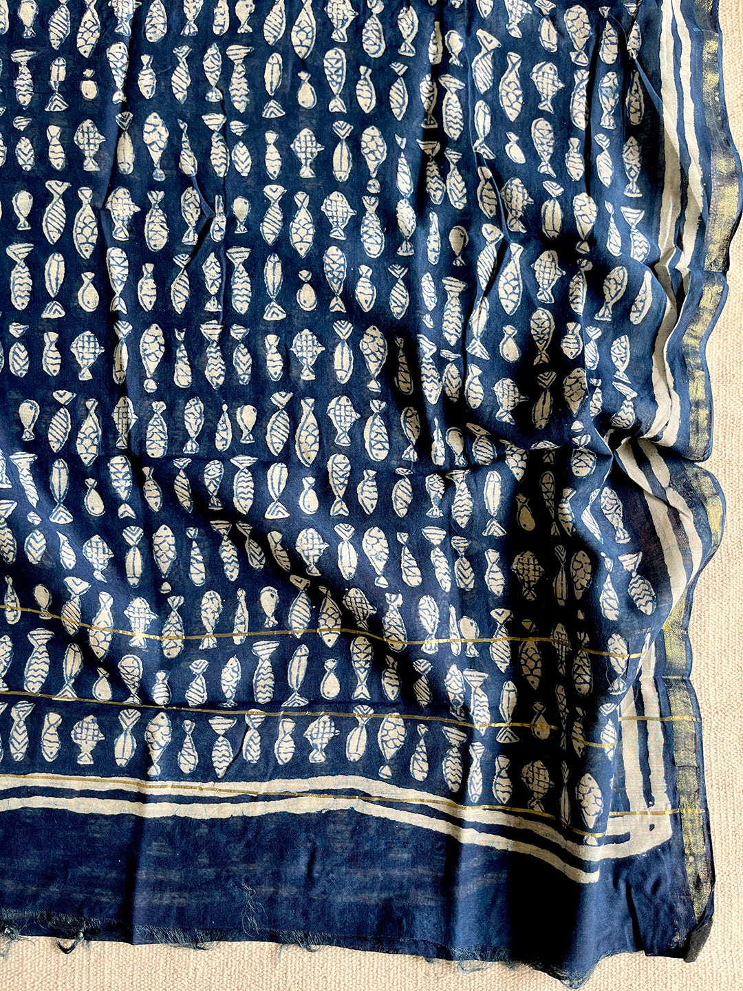 "LET'S GO FISHING" CHANDERI SILK DUPATTA