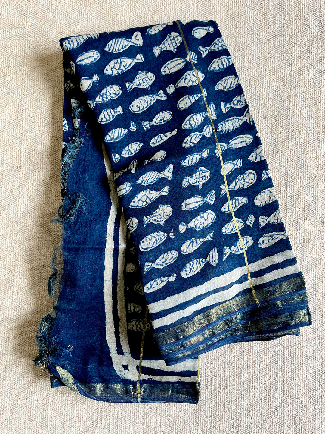 "LET'S GO FISHING" CHANDERI SILK DUPATTA